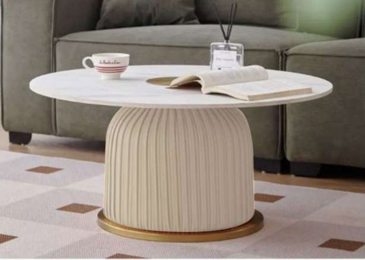 Masuta de cafea Nova, Mauro Ferretti, 80x80x39.5 cm, fier/ceramica, crem/auriu