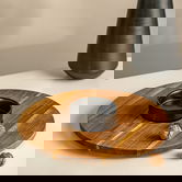 Platou servire si bol Fresca, Homla, 35x1.5 cm, lemn/ceramica, natur/negru