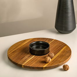 Platou servire si bol Fresca, Homla, 35x1.5 cm, lemn/ceramica, natur/negru