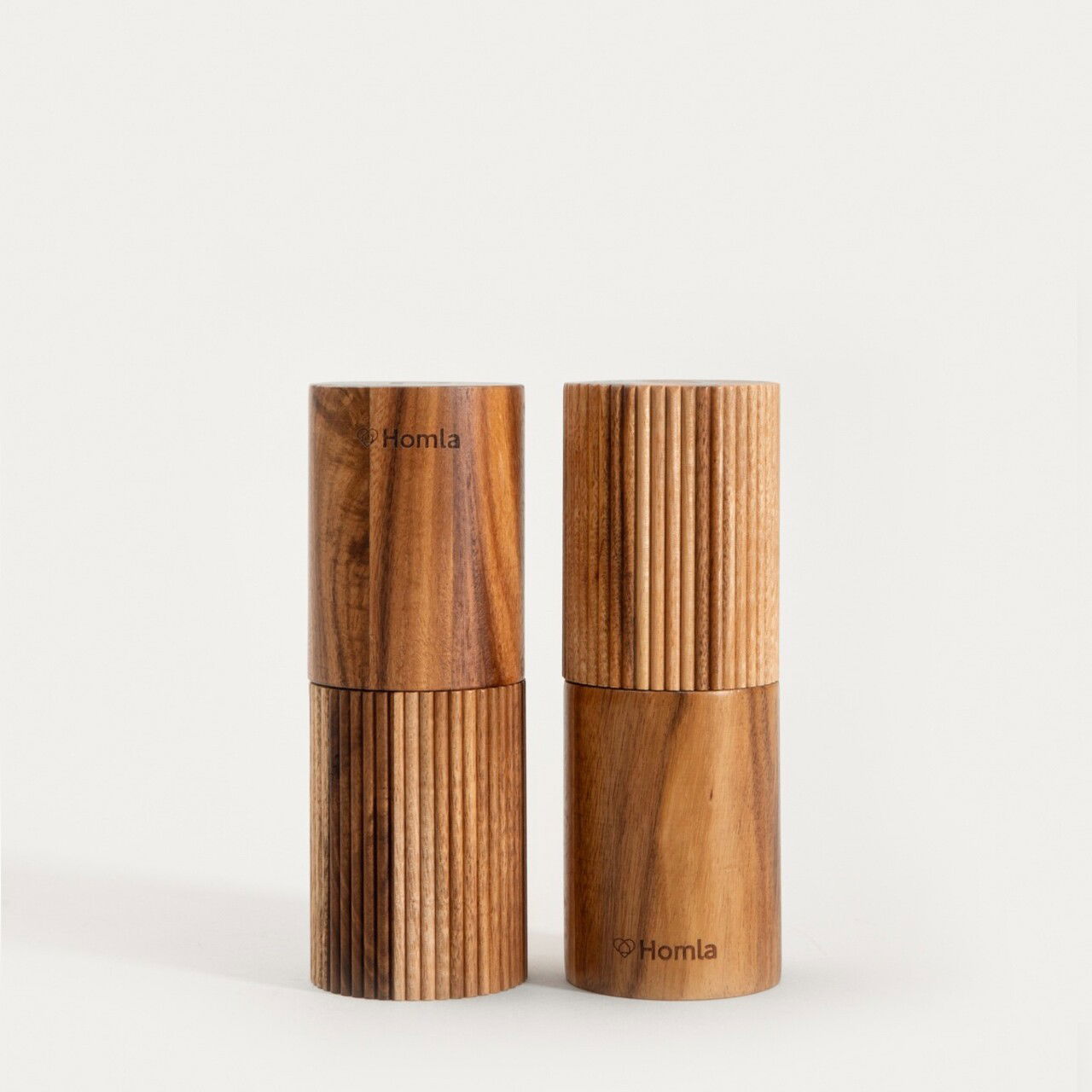 Set 2 rasnite pentru sare/piper Mooka, Homla, 5.5x15 cm, lemn/aluminiu/ceramica, natur