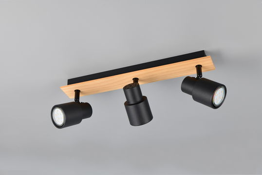 Plafoniera Pierre, RL, 40x6x15 cm, 10W, 3x GU10, metal, negru mat/natur