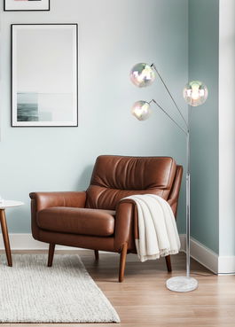 Lampadar Paxton, TRIO, 30x18x200 cm, 10W, 3x E27, metal, argintiu