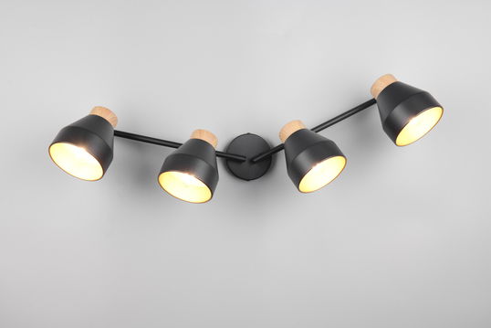 Plafoniera Valentin, RL, 71.5x15x22 cm, 10W, 4x E14, metal, negru mat/natur