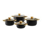 Set oale 8 piese Royal, Ambition, 16 cm/18 cm/20 cm/24 cm, otel/sticla, negru/auriu