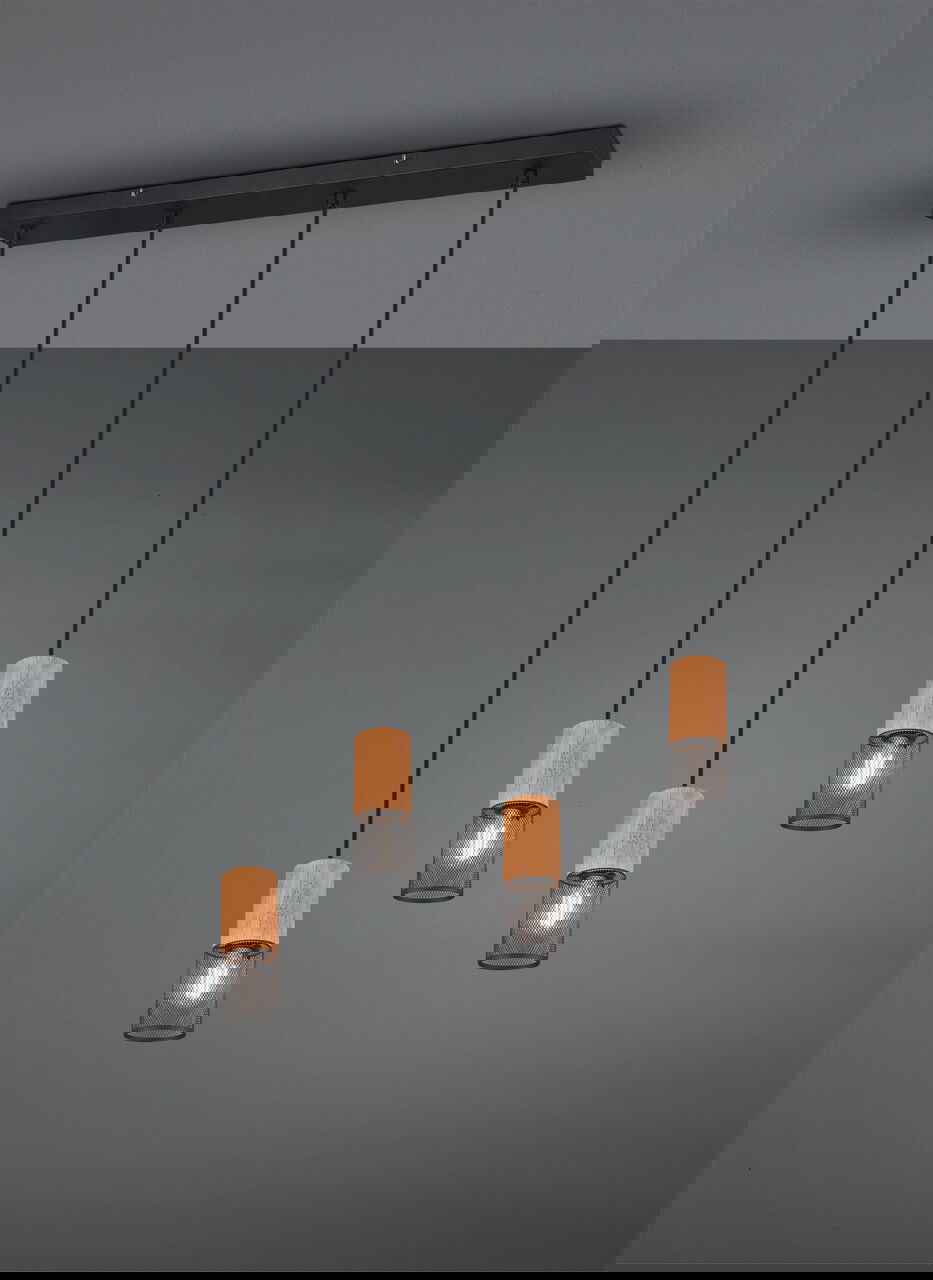 Lustra Tosh, TRIO, 65x9x150 cm, 40W, 4x E27, metal, negru mat/natur