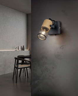 Aplica de perete Tosh, TRIO, 9x13.7 cm, 15W, 1x E14, metal, negru mat/natur