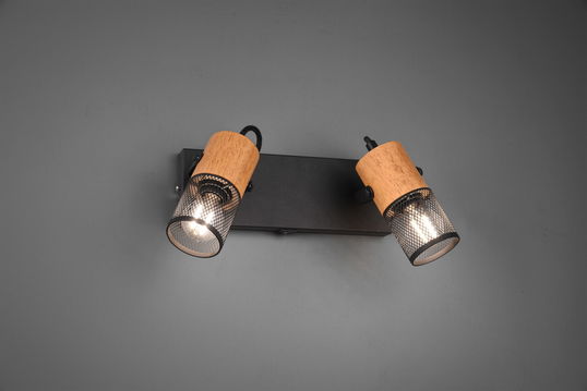 Plafoniera Tosh, TRIO, 26x9x19.5 cm, 15W, 2x E14, metal, negru mat/natur