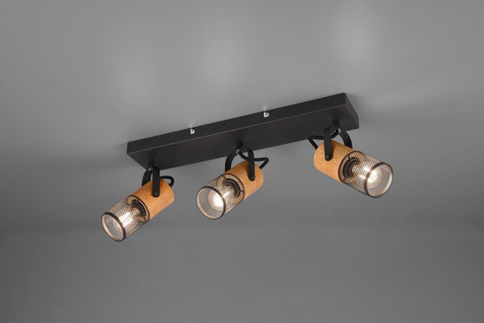 Plafoniera Tosh, TRIO, 44x9x19.5 cm, 40W, 3x E14, metal, negru mat/natur