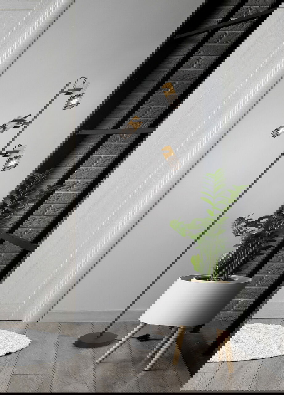 Lampadar Tosh, TRIO, 23x150 cm, 15W, 3x E14, metal, negru mat/natur