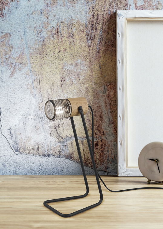 Lampa de masa Tosh, TRIO, 15x18x40 cm, 15W, 1x E14, metal, negru mat/natur