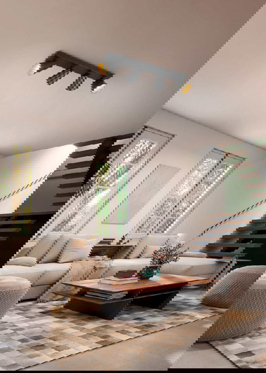 Plafoniera Sharp, TRIO, 64x8.5x16 cm, 10W, 4x GU10, metal, negru mat