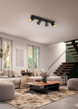 Plafoniera Sharp, TRIO, 64x8.5x16 cm, 10W, 4x GU10, metal, negru mat