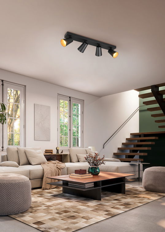 Plafoniera Sharp, TRIO, 64x8.5x16 cm, 10W, 4x GU10, metal, negru mat