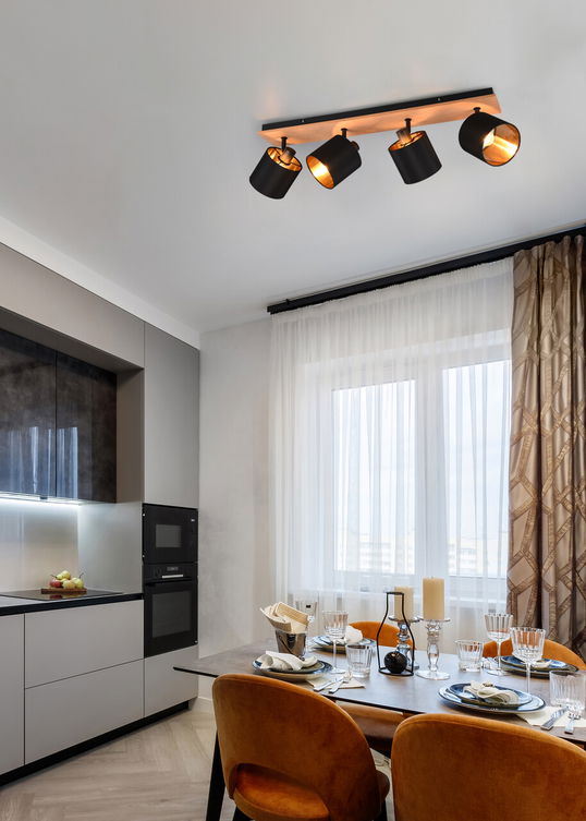 Plafoniera Tommy, RL, 72x12x19.5 cm, 28W, 4x E14, metal, negru/natur