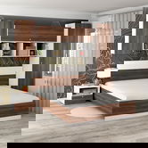 Oferta Dormitor ARONA 3, pat matrimonial, Alb Portelan, Nuc Warmia cu saltea inclusa