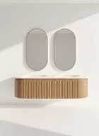 Set Mobilier Baie Dublu din Lemn cu Două Lavoare & Oglinzi LED – Design Premium