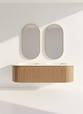 Set Mobilier Baie Dublu din Lemn cu Două Lavoare & Oglinzi LED – Design Premium