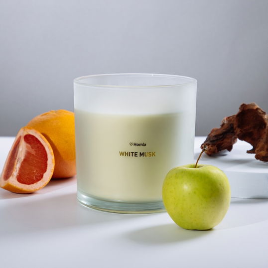 Lumanare parfumata Glow, Homla, 870 gr, ceara/sticla, alb