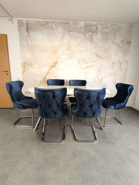 Set stella albastru cu argintiu masa+ 6 scaune PERSONALIZABIL PE CULORI