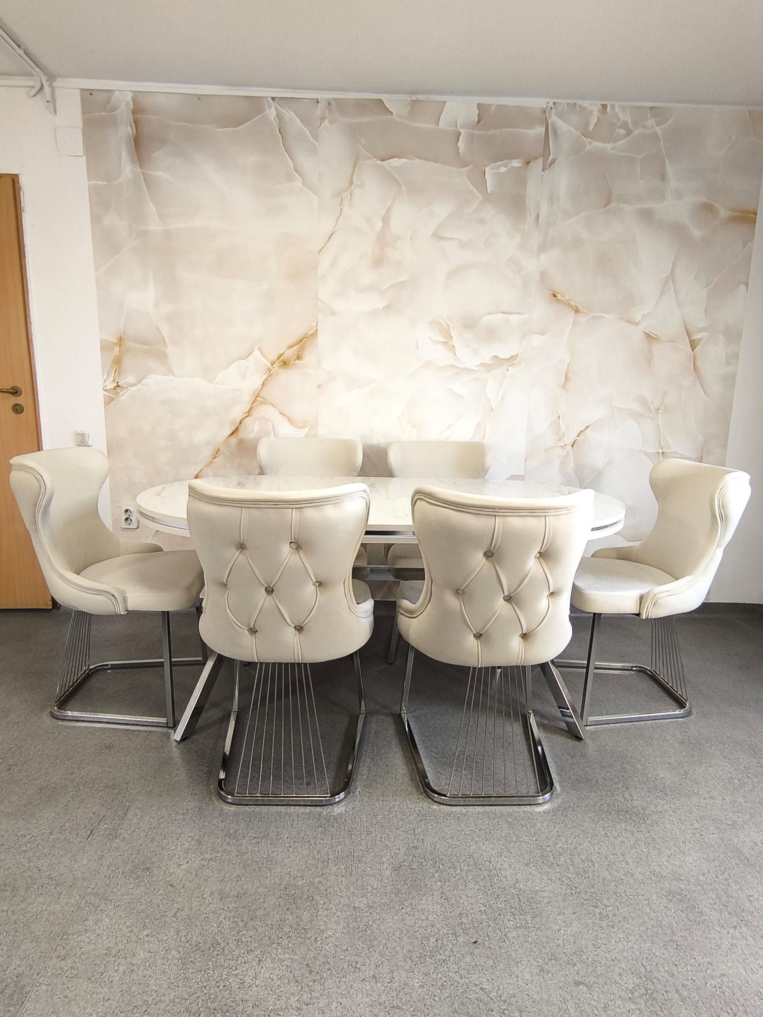 Set stella crem deschis cu argintiu masa+ 6 scaune PERSONALIZABIL PE CULORI