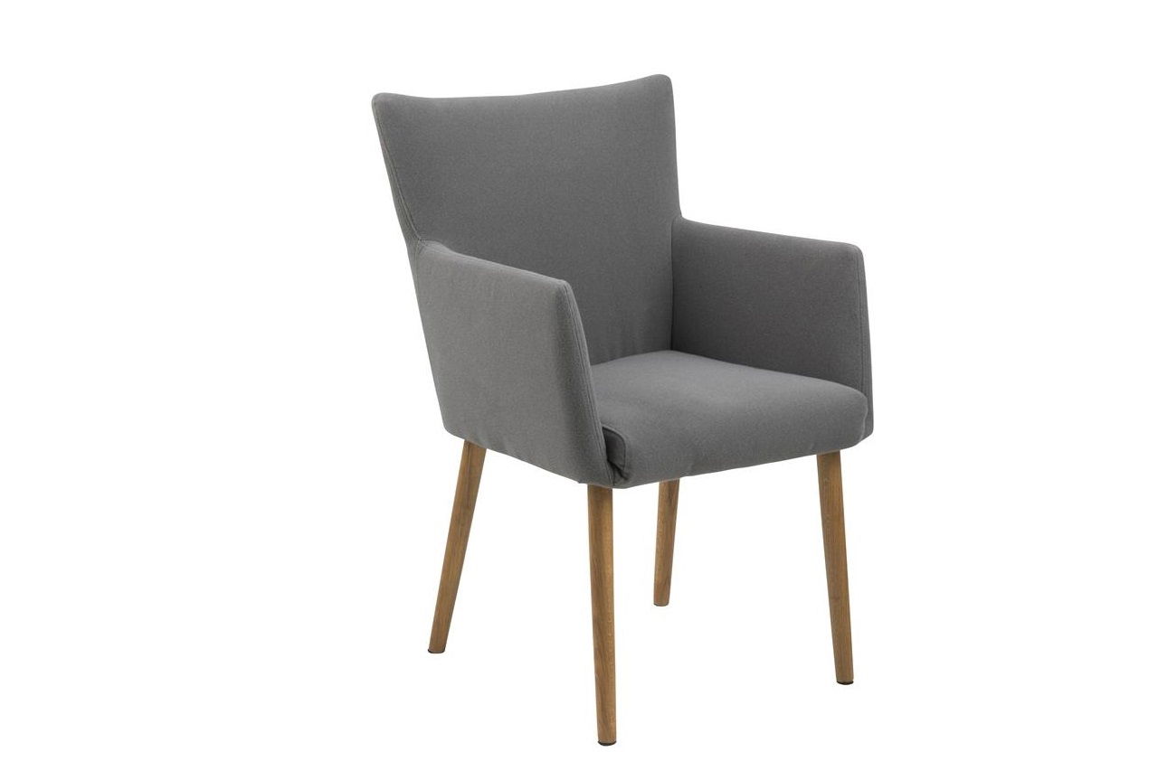 Scaun tapitat cu stofa, cu picioare din lemn Nellie Gri Deschis / Stejar, l57xA61xH87 cm