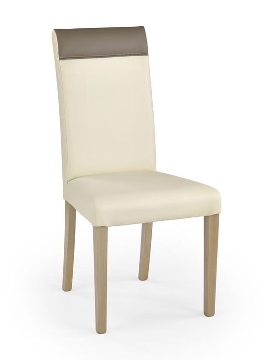 Scaun tapitat cu piele ecologica, cu picioare din lemn Norbi Cream / Sonoma Oak, l47xA60xH99 cm