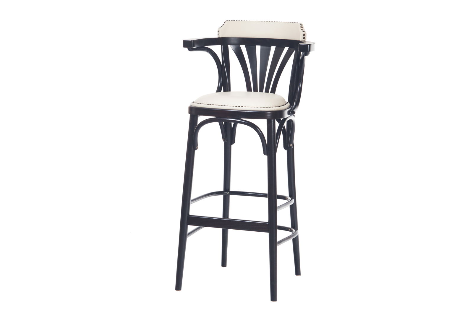 Scaun de bar din lemn de fag, tapitat cu piele ecologica 135 Wenge, l54xA49xH105 cm