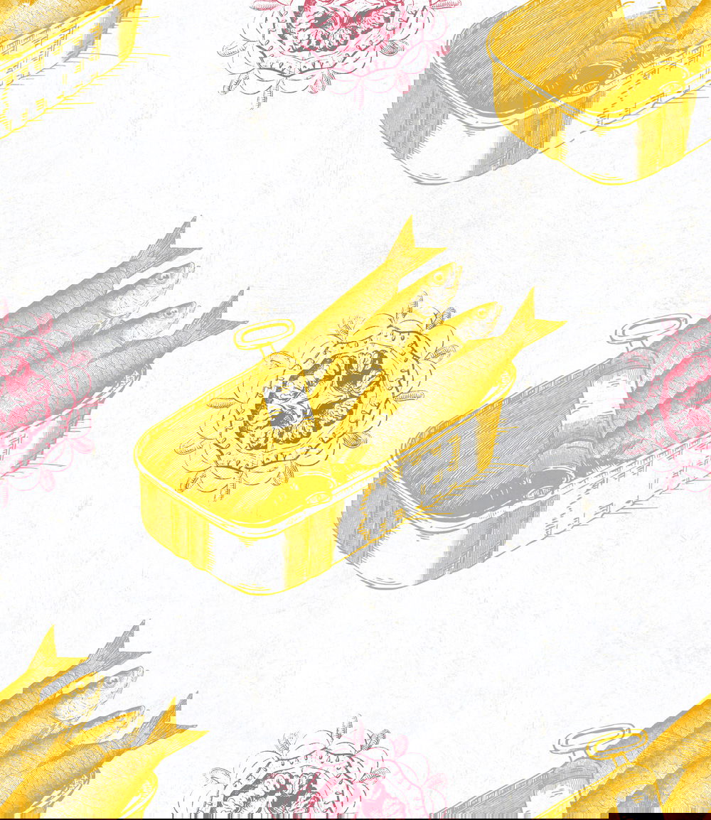 Set 3 role Tapet Imprimat Digital Sardines Yellow