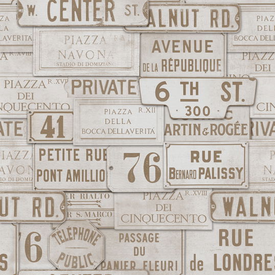 Set 3 role Tapet Imprimat Digital Vintage Signs Taupe