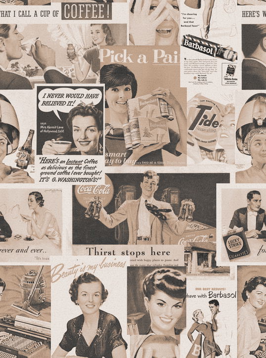 Set 3 role Tapet Imprimat Digital Retro Ads Sepia