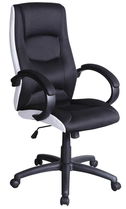 Scaun de birou directorial tapitat cu piele ecologica si stofa, Qwin-041 Negru / Alb, l62xA46xH112-120 cm