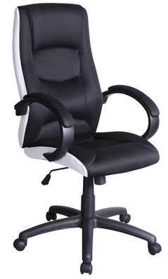Scaun de birou directorial tapitat cu piele ecologica si stofa, Qwin-041 Negru / Alb, l62xA46xH112-120 cm