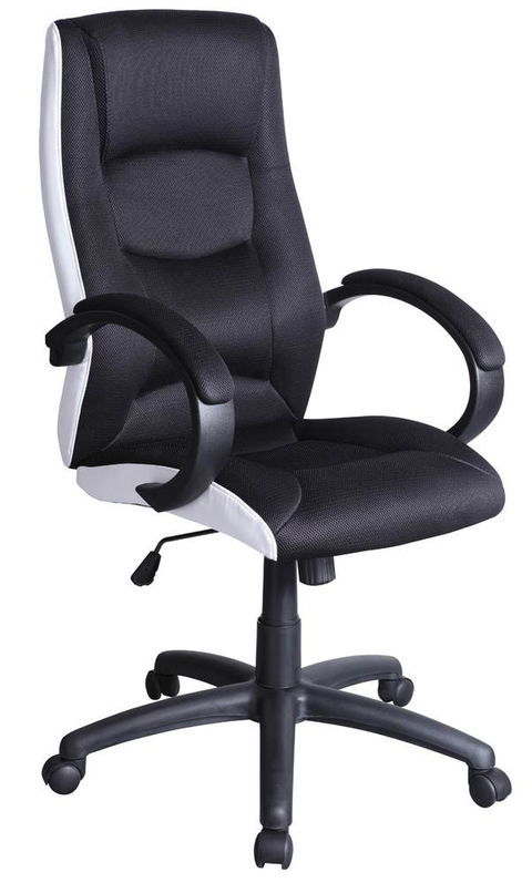 Scaun de birou directorial tapitat cu piele ecologica si stofa, Qwin-041 Negru / Alb, l62xA46xH112-120 cm