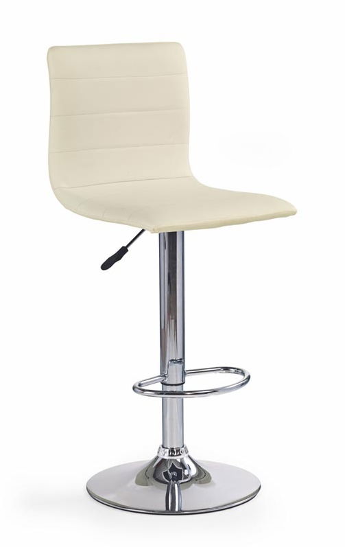 Scaun de bar tapitat cu piele ecologica si picior metalic, Hoku-21 Crem / Crom, l40xA48xH93-115 cm