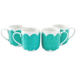 Set 4 cani 300 ml, Portelan, Lacy Turquoise