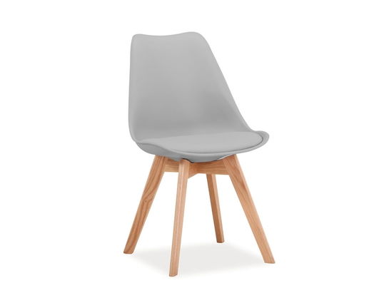 Scaun din plastic cu sezut tapitat cu piele ecologica si picioare din lemn, Kristopher Gri Deschis / Fag, l49xA41xH83 cm