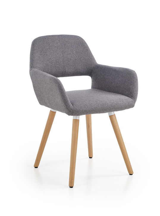 Scaun tapitat cu stofa si picioare din lemn, Kai-283 Gri / Natural, l56xA56xH80 cm