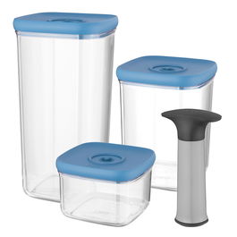 Set 3 recipiente cu sistem vacuum si pompa Leo Line Albastru
