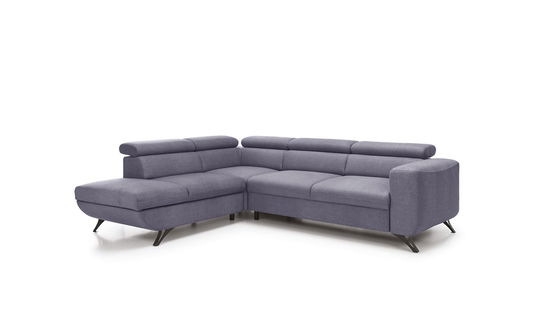 Coltar Areto Extensibil cu Arcuri Ondulate si Spuma Poliuretanica, Sezlong pe Stanga, Suprafata de Dormit 205x135 cm, cu Lada de Depozitare, Tetiere Reglabile, l275xA225xH76-96 cm