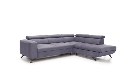Coltar Areto Extensibil cu Arcuri Ondulate si Spuma Poliuretanica, Sezlong pe Dreapta, Suprafata de Dormit 205x135 cm, cu Lada de Depozitare, Tetiere Reglabile, l275xA225xH76-96 cm
