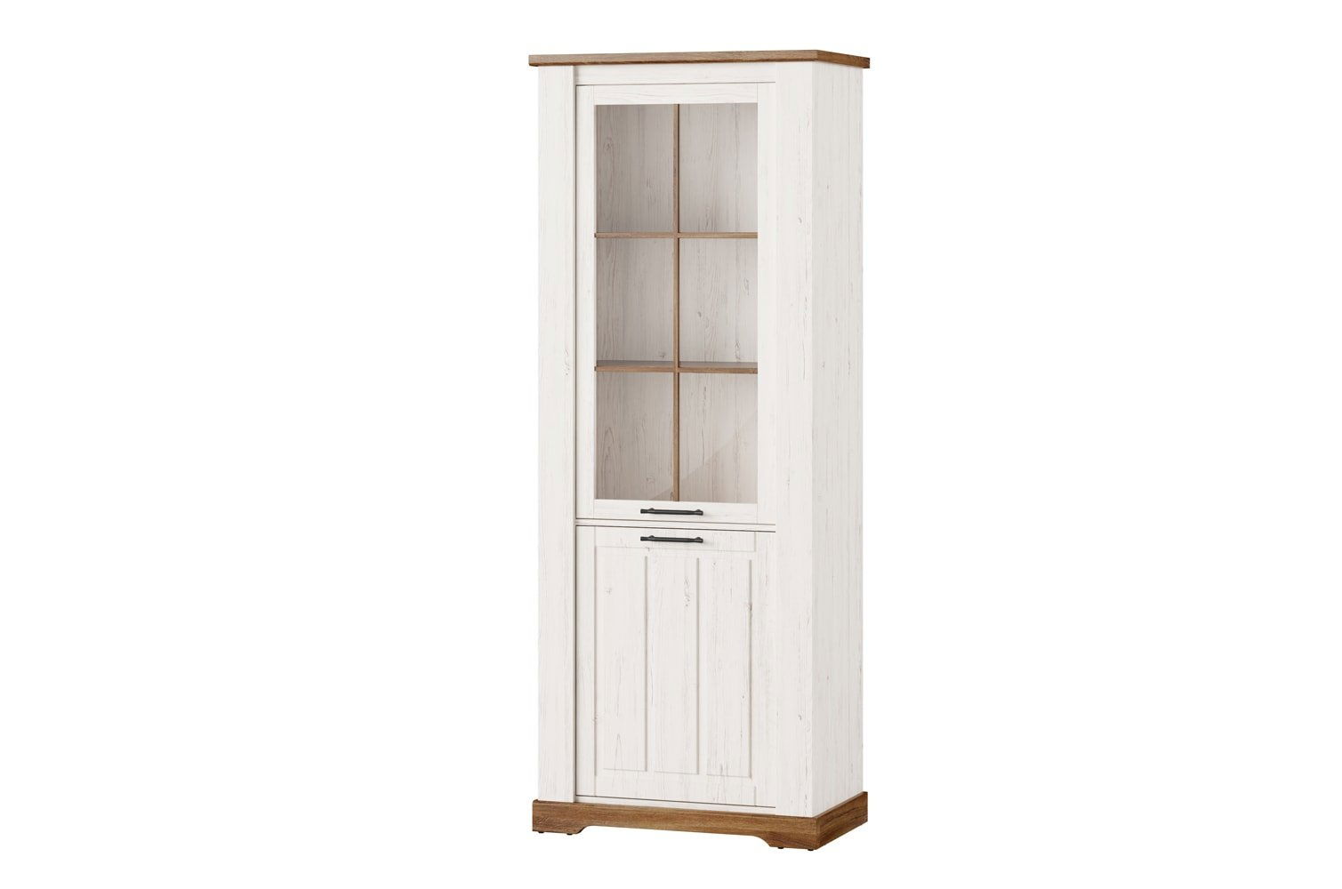 Vitrina din pal, cu 2 usi Country 10 Alb / Stejar, l79xA45xH204 cm