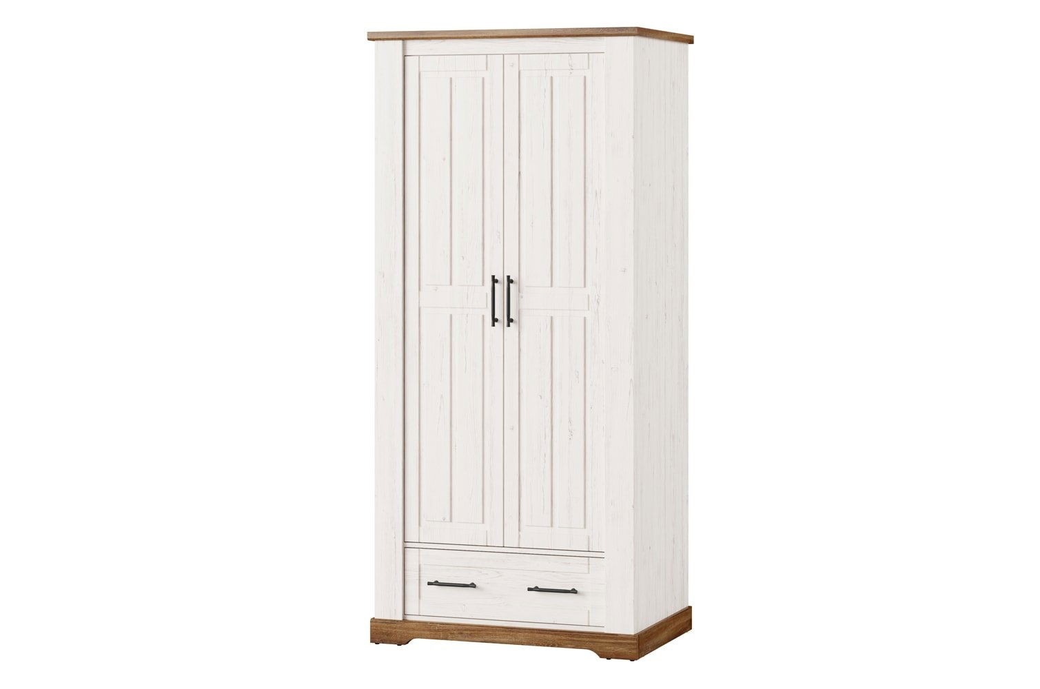 Dulap din pal, cu 1 sertar si 2 usi Country 70 Alb / Stejar, l94xA63xH203 cm