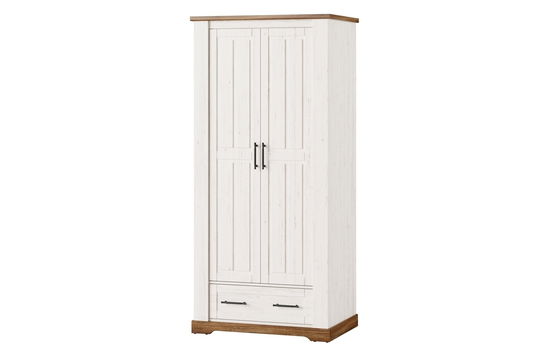 Dulap din pal, cu 1 sertar si 2 usi Country 70 Alb / Stejar, l94xA63xH203 cm