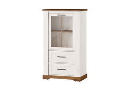 Vitrina din pal, cu 2 sertare si 1 usa Country 14 Alb / Stejar, l79xA45xH137 cm