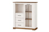 Vitrina din pal, cu 3 sertare si 1 usa Country 15 Alb / Stejar, l116xA45xH137 cm