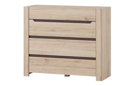 Comoda din pal, cu 4 sertare Desjo 11 Stejar San Remo, l110xA42xH93 cm