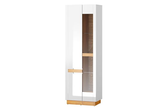Vitrina din MDF si pal, cu 2 usi Visio 10 White / Oak, l65xA40xH198 cm