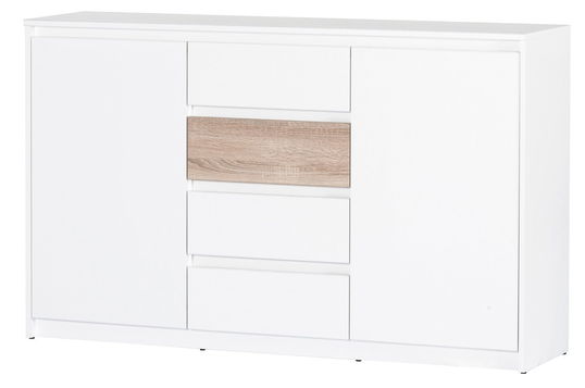 Comoda din pal, cu 4 sertare si 2 usi Venetia 06 Alb / Stejar Sonoma, l145xA38xH90 cm