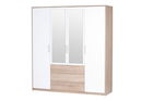 Dulap din pal, cu 4 usi, 3 sertare si oglinda, Milo 02 Stejar Sonoma / Alb, l187xA62xH206 cm