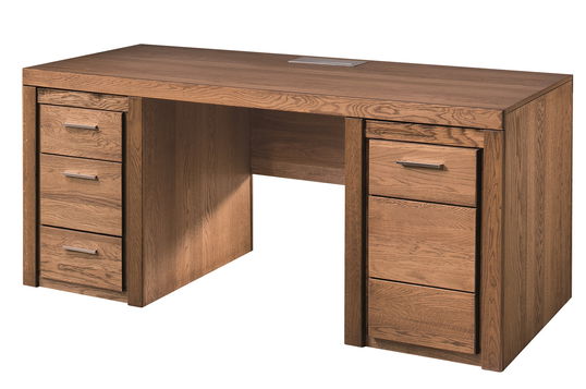 Masa de birou din furnir si pal, cu 3 sertare si 1 usa Velvet 37 Stejar Rustic, L177xl80xH78 cm